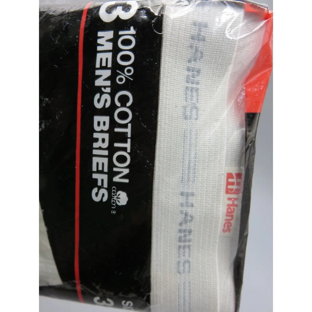 Vintage 1987 Hanes Mens Briefs 3-Pack White Cotton Made in USA Size 32